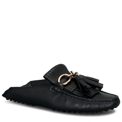 Tod's Gommino Pantofola Fringed Driving Shoe In Black