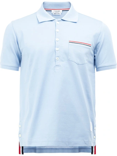 Thom Browne Striped Trim Polo Shirt In Blue