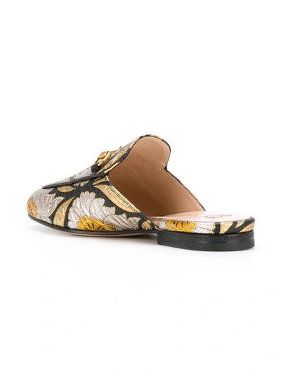Shop Gucci Princetown Floral Jacquard Mules In Gold