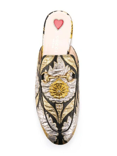 Shop Gucci Princetown Floral Jacquard Mules In Gold