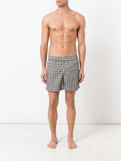 Shop Brioni Checked Swimming Shorts - Brown