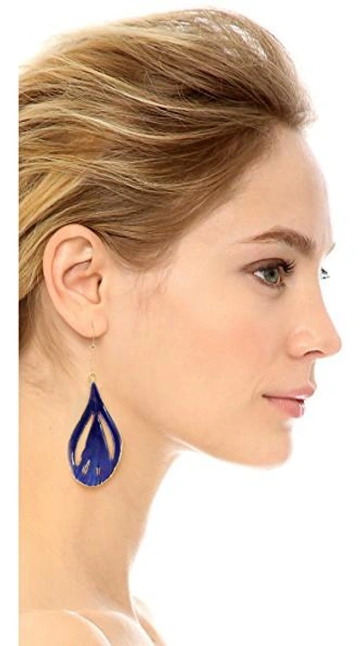 Shop Aurelie Bidermann 18k Gold Genuine Feather Earrings In Blue Klein