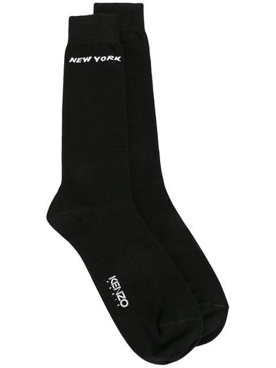 Shop Kenzo 'new York And Paris' Socks In Black