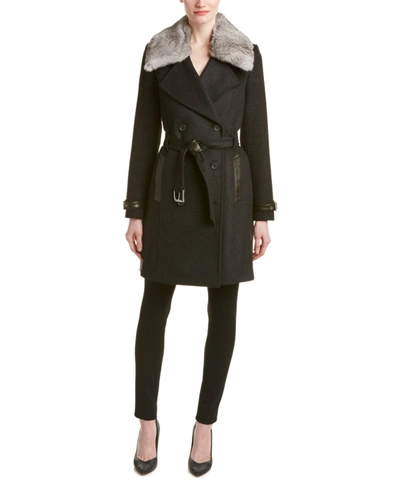 Andrew Marc Leather-trim Wool &amp; Cashmere-blend Trench Coat' In Grey