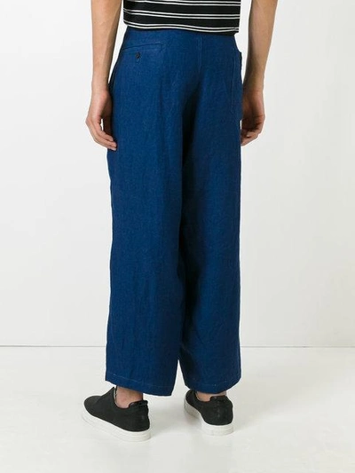 Shop Yohji Yamamoto Cropped Tuck Pants - Blue