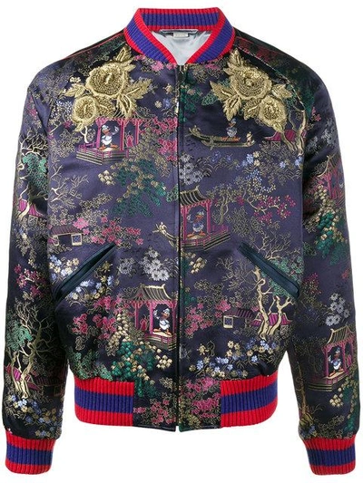 Gucci Jacquard Bomber Jacket With Donald Duck In Navy | ModeSens