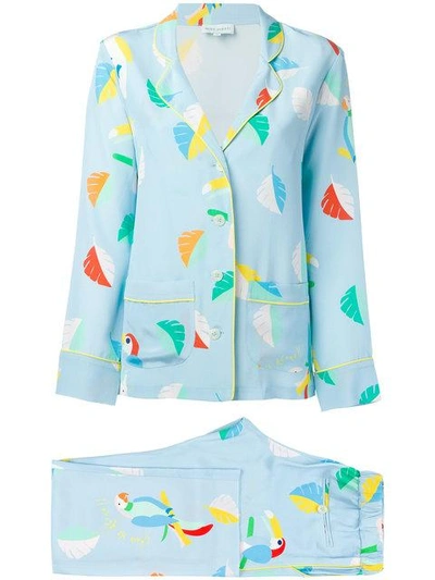 Mira Mikati Bird- & Feather-print Silk Pajama Set
