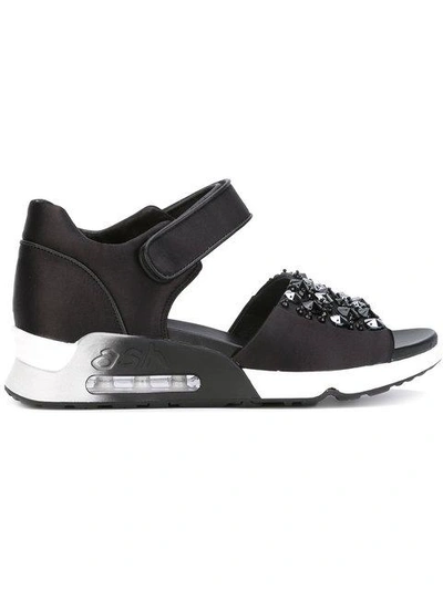 Ash Lotus' Embellished Satin Sneaker Sandals In Black