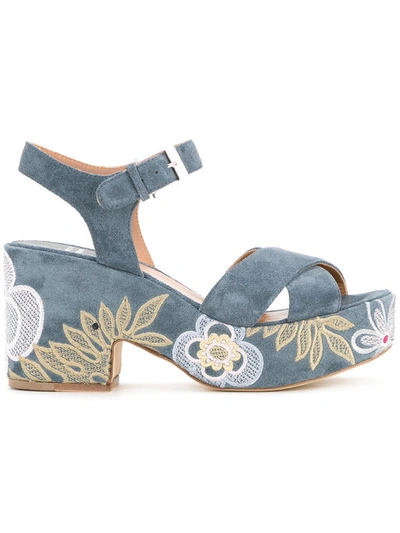 Laurence Dacade Embroidered Denim Sandals In Blue