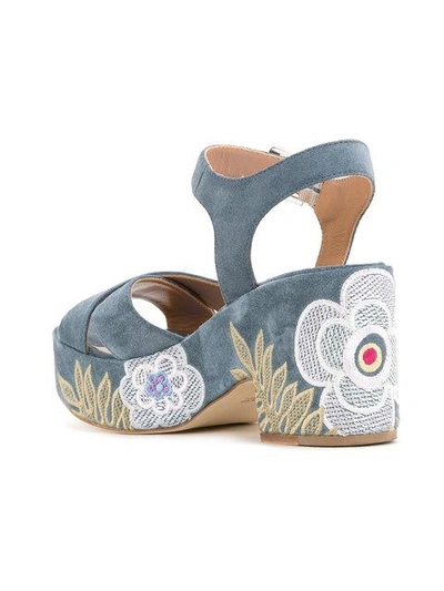 Shop Laurence Dacade Embroidered Denim Sandals In Blue