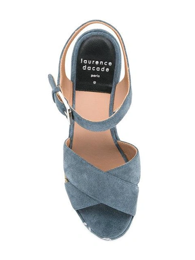 Shop Laurence Dacade Embroidered Denim Sandals In Blue