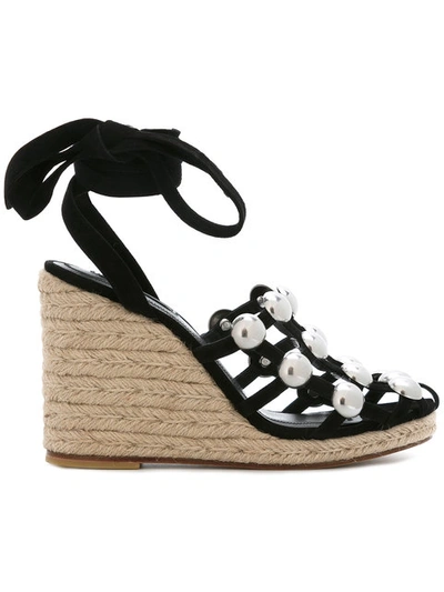 Alexander Wang Woman Taylor Studded Suede Espadrille Wedge Sandals Black