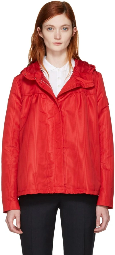 Shop Moncler Red Hooded Faille Jacket
