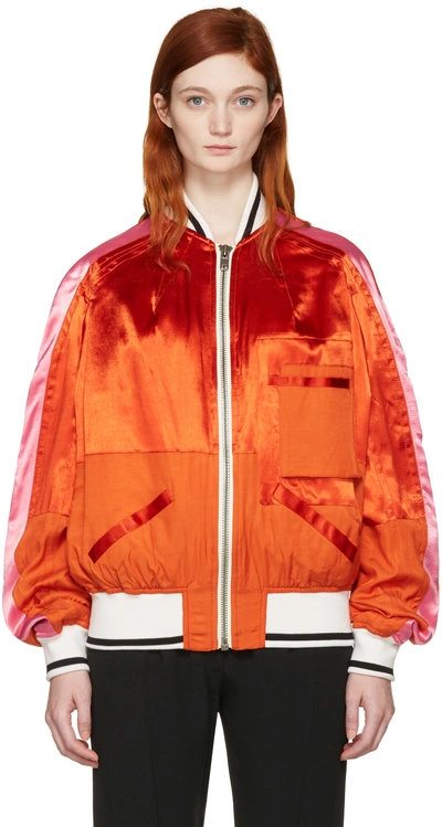 Shop Haider Ackermann Orange Patchwork Bomber Jacket