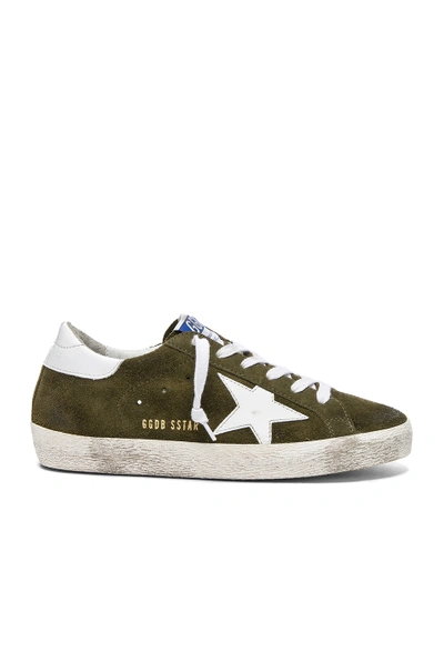 Shop Golden Goose Suede Superstar Low Sneakers In Olive Green & White