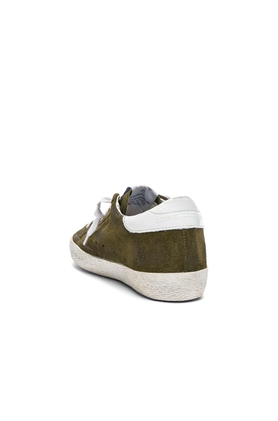 Shop Golden Goose Suede Superstar Low Sneakers In Olive Green & White