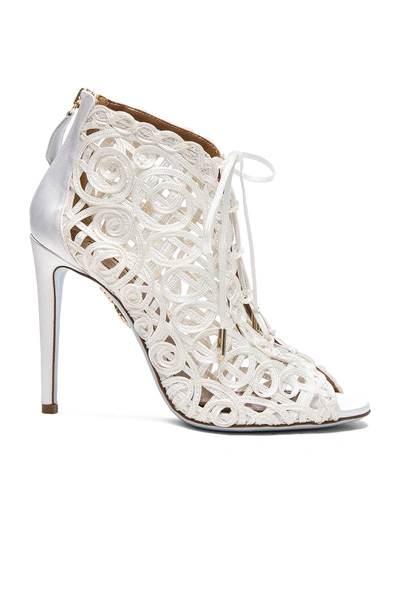 Aquazzura Satin Lattice Kya Bridal Booties In White