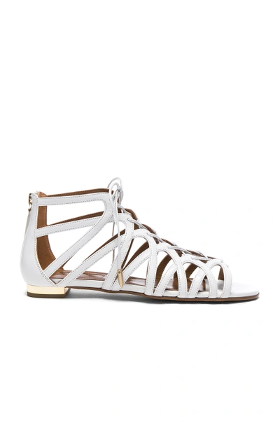 Shop Aquazzura Leather Ivy Sandal Flats In White