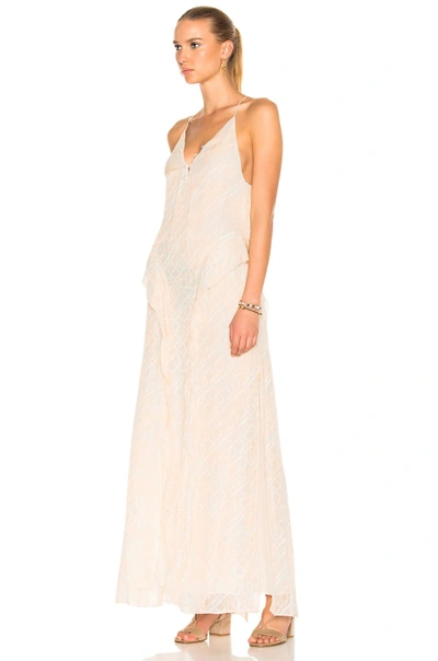 Shop Jonathan Simkhai Silk Tie Dye Deep V Ruffle Gown In Neutrals