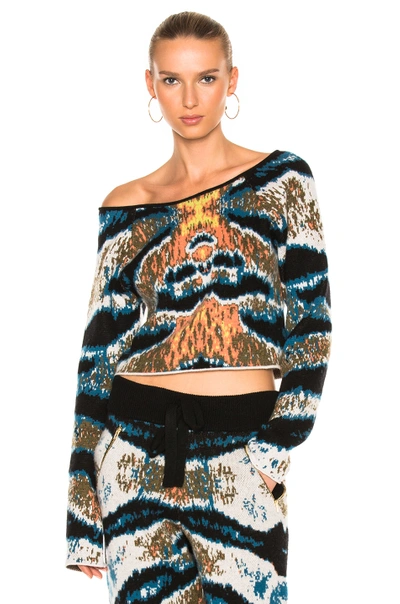 Baja East Cashmere Cropped Tiger Stripe Jumper In Abstract,black,blue,green,white