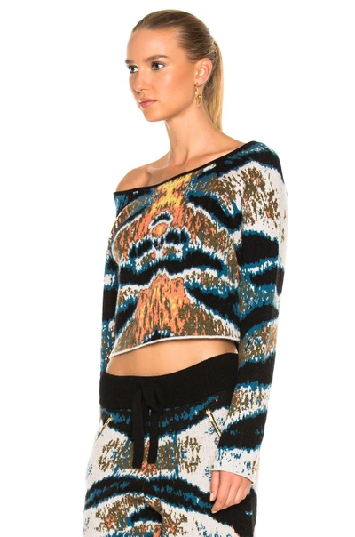 Shop Baja East Cashmere Jacquard Top In Abstract,black,blue,green,white