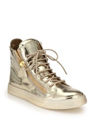 Giuseppe Zanotti Metallic Leather Side-zip Sneakers In Platinum