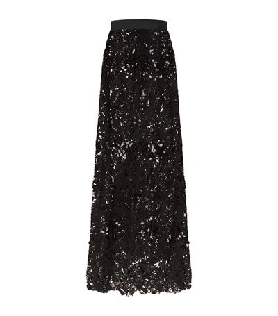 Johanna Ortiz Cana Guipure Lace Sequin Maxi Skirt In Black