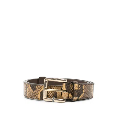 Amiri Python Square Belt With Leather Details And Reptile Print In Brown/neutrals