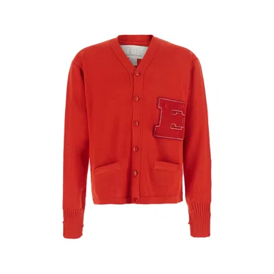 Erl Script Knit Tech Fabric Cardigan In Red