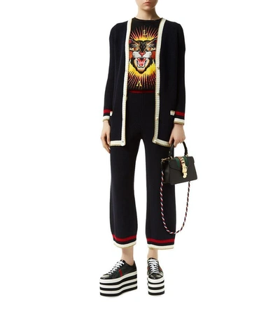 Shop Gucci Embroidered Contrast Trim Cardigan