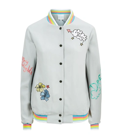 Mira Mikati Lost Boy Embroidered Crepe Bomber Jacket In Grey