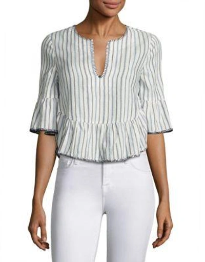 Bcbgmaxazria Striped Ruffled Bell Sleeves Cropped Top In White Combo