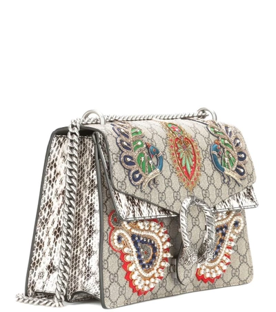 Gucci Dionysus Medium Appliquéd Embellished Coated-canvas And Snake Shoulder Bag In Multicoloured
