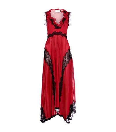Shop Gucci Lace Insert Pleated Lurex Gown
