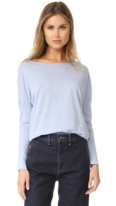 Vince Drop Shoulder Boat Neck Tee In Chambray