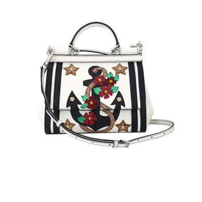 Dolce & Gabbana Sicily Anchor Leather Top Handle Satchel In Stripe