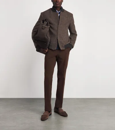 Corneliani Wool Herringbone Bomber Jacket In Brown