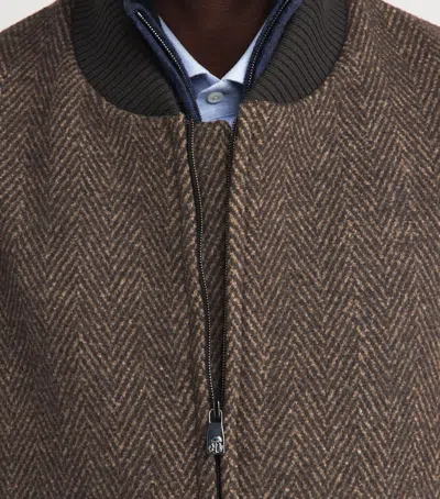 Corneliani Wool Herringbone Bomber Jacket In Brown