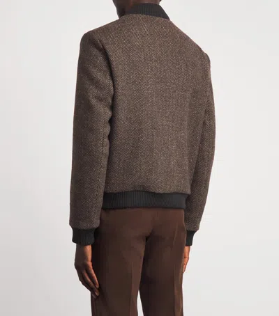 Corneliani Wool Herringbone Bomber Jacket In Brown