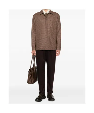 Eleventy Houndstooth-pattern Shirt Jacket In Brown