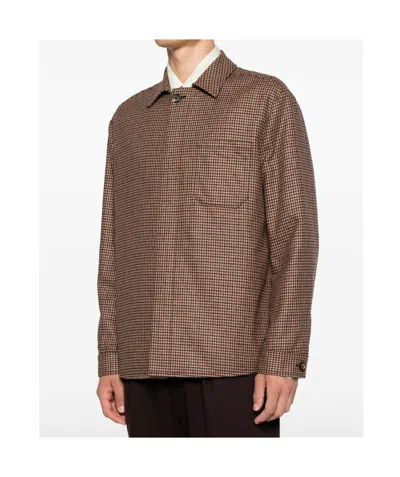 Eleventy Houndstooth-pattern Shirt Jacket In Brown