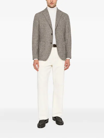 Eleventy Houndstooth-pattern Single-breasted Blazer In Brown