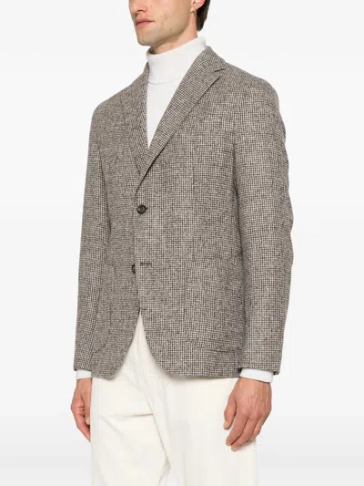 Eleventy Houndstooth-pattern Single-breasted Blazer In Brown