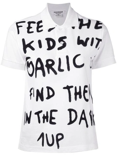 Shop Junya Watanabe Short Sleeve Slogan Polo Shirt In White