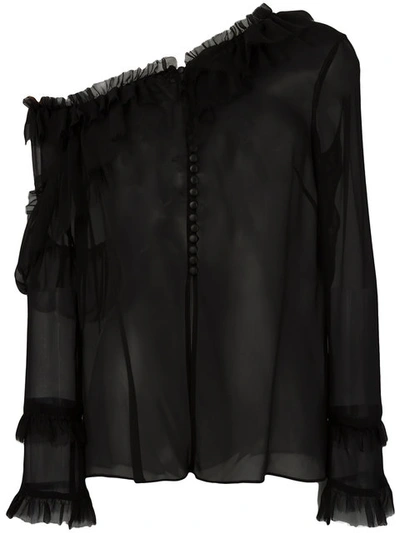 Magda Butrym One Shoulder Ruffle Long Sleeve Blouse In Black
