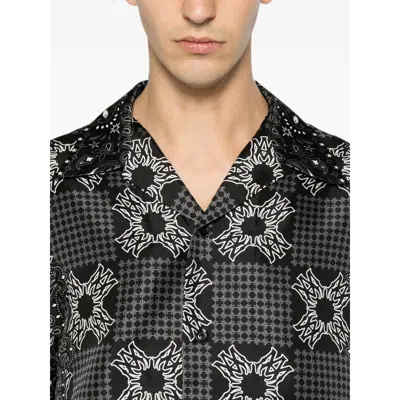 Amiri Silk Bowling Shirt With Cuban Collar And All-over Geometric Print In Gray