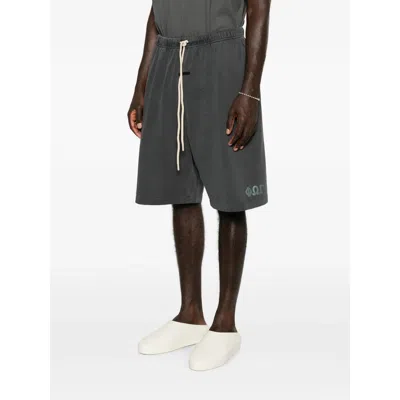 Essentials Logo-print Drawstring Shorts In Gray