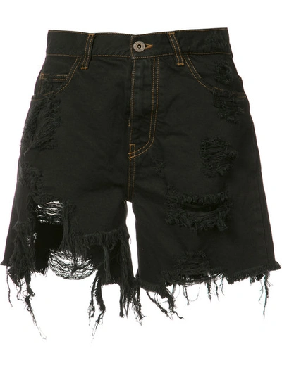 Faith Connexion Destroyed Denim Shorts In Black