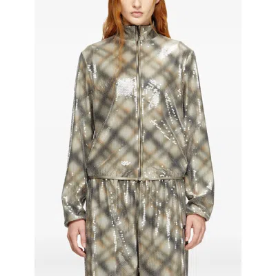 Diesel Sequined Checked Nylon Jacket In Multi