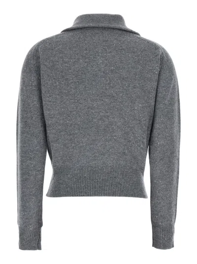 Grifoni Wool Half-zip Pullover Sweater In Gray